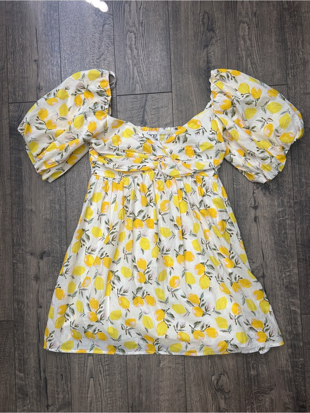 Trixxi Yellow Lemon Print Puff Sleeve Mini Dress